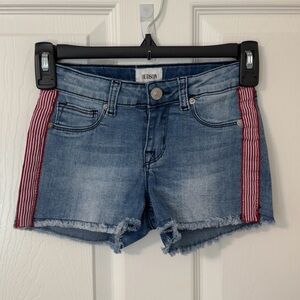 Hudson Jeans Women's Blue Denim Shorts with Red Stripes